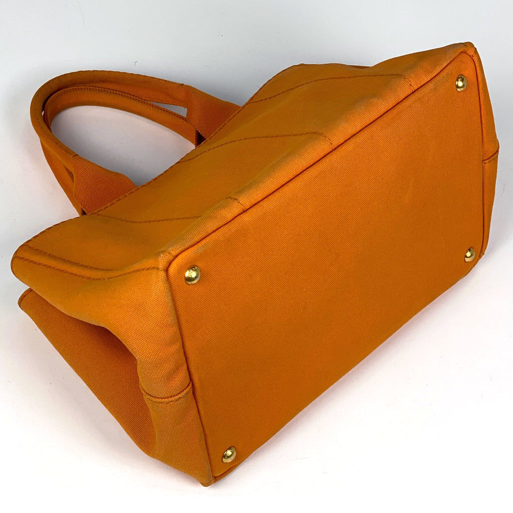 プラダ カナパ トート ハンドバッグ ロゴプレート トートバッグ キャンバス オレンジ レディース 【中古】brbag
