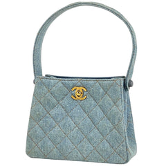 シャネル ココマーク ハンドバッグ ダブルターンロック 手提げ ハンドバッグ デニム ライトブルー レディース 【中古】brbag