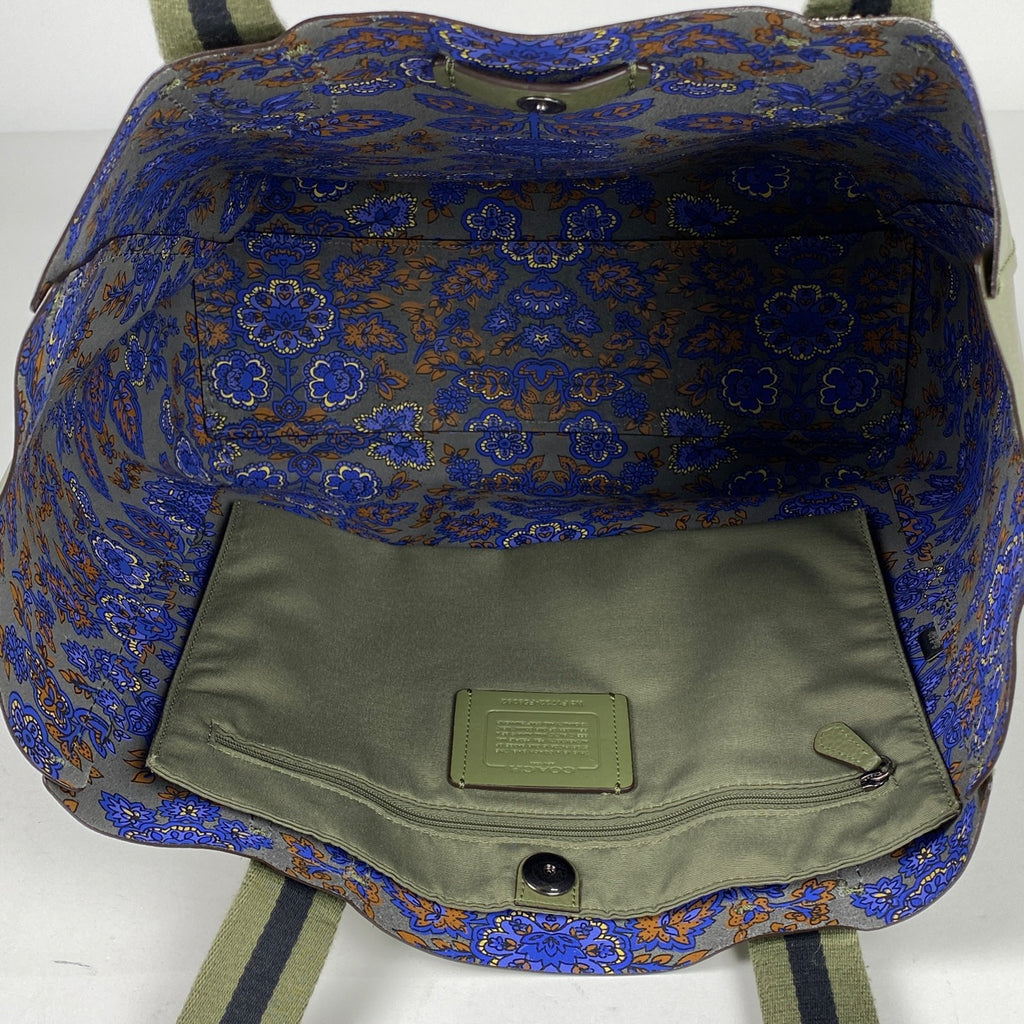 コーチ ロゴ トートバッグ ストライプ フローラル カーキ トートバッグ レザー グリーン F59392 レディース 【中古】