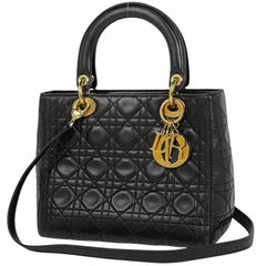 クリスチャンディオール レディーディオール 2WAY ショルダーバッグ カナージュ ハンドバッグ レザー ブラック レディース 【中古】