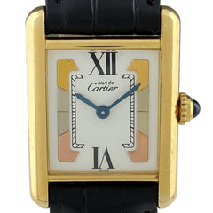 カルティエ マストタンク SM ヴェルメイユ トリニティ W1006354 腕時計 シルバー925 GP レザー クォーツ ホワイト レディース 【中古】wtcbb