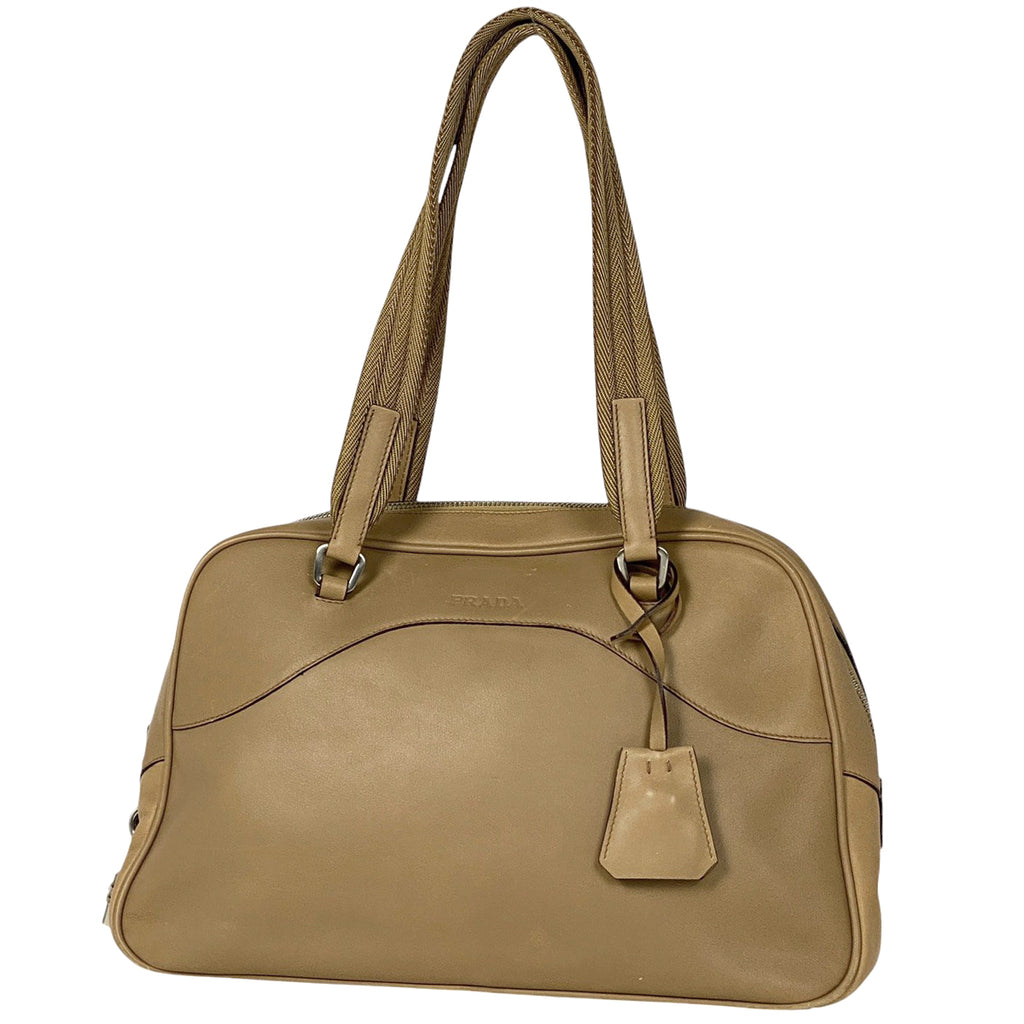 プラダ ロゴ ハンドバッグ ショルダーバッグ ハンドバッグ レザー ベージュ レディース 【中古】brbag