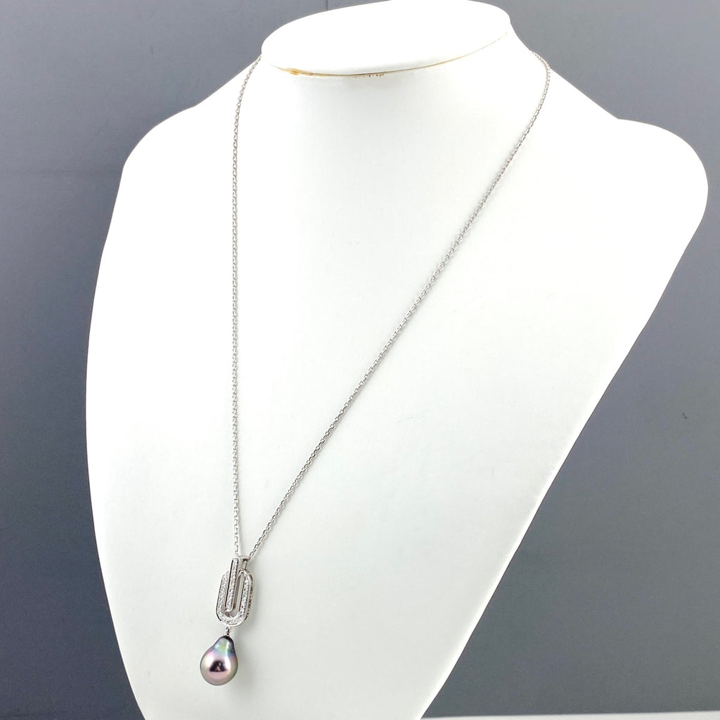 ミキモト パール デザインネックレス WG ホワイトゴールド ペンダント 真珠 メレダイヤ ネックレス K14 WG パール レディース 【中古】brjwl