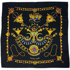 エルメス カレ 90 PARURES DES SABLES 砂漠のアクセサリー 宝石 スカーフ シルク ブラック マルチカラー レディース 【中古】 brbag