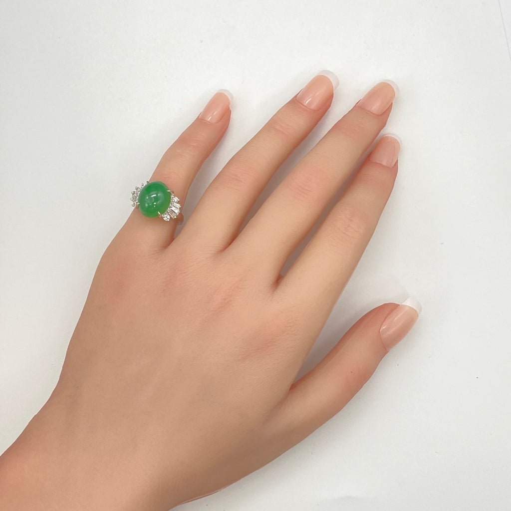 タサキ 翡翠 デザインリング プラチナ 指輪 メレダイヤ リング 8号 Pt900 ヒスイ ダイヤモンド レディース 【中古】brjwl