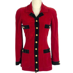 シャネル ココマークボタン テーラードジャケット 長袖 ベロア バイカラー アウター テーラードジャケット コットン その他 レッド ブラック レディース 【中古】 brapp