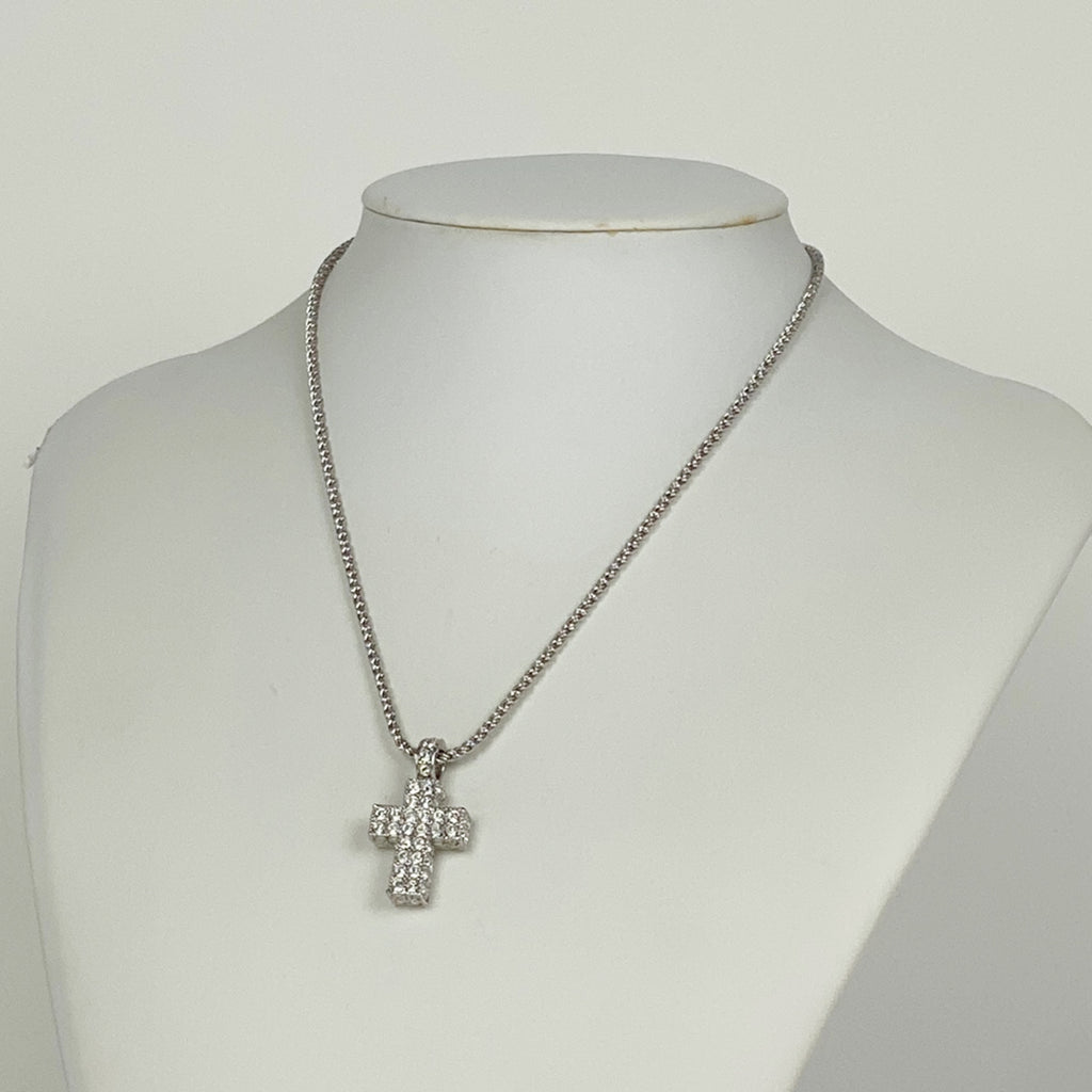 スワロフスキー クリスタル クロス ネックレス 十字架 チョーカー ネックレス シルバーメッキ シルバー レディース 【中古】 
 ラッピング可
