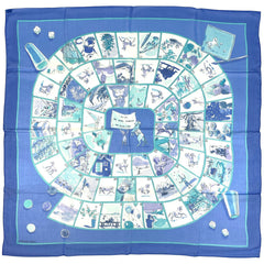 エルメス カレ90 Le jeu des petits bonheurs  小さな幸せのゲーム シースルー スカーフ スカーフ シルク ブルー マルチカラー レディース 【中古】brbag