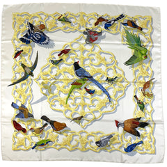 エルメス カレ 90 OISEAUX DE L’INDE ET DE L'HIMALAYA インドとヒマラヤの小鳥たち スカーフ シルク ホワイト マルチカラー レディース 【中古】brbag