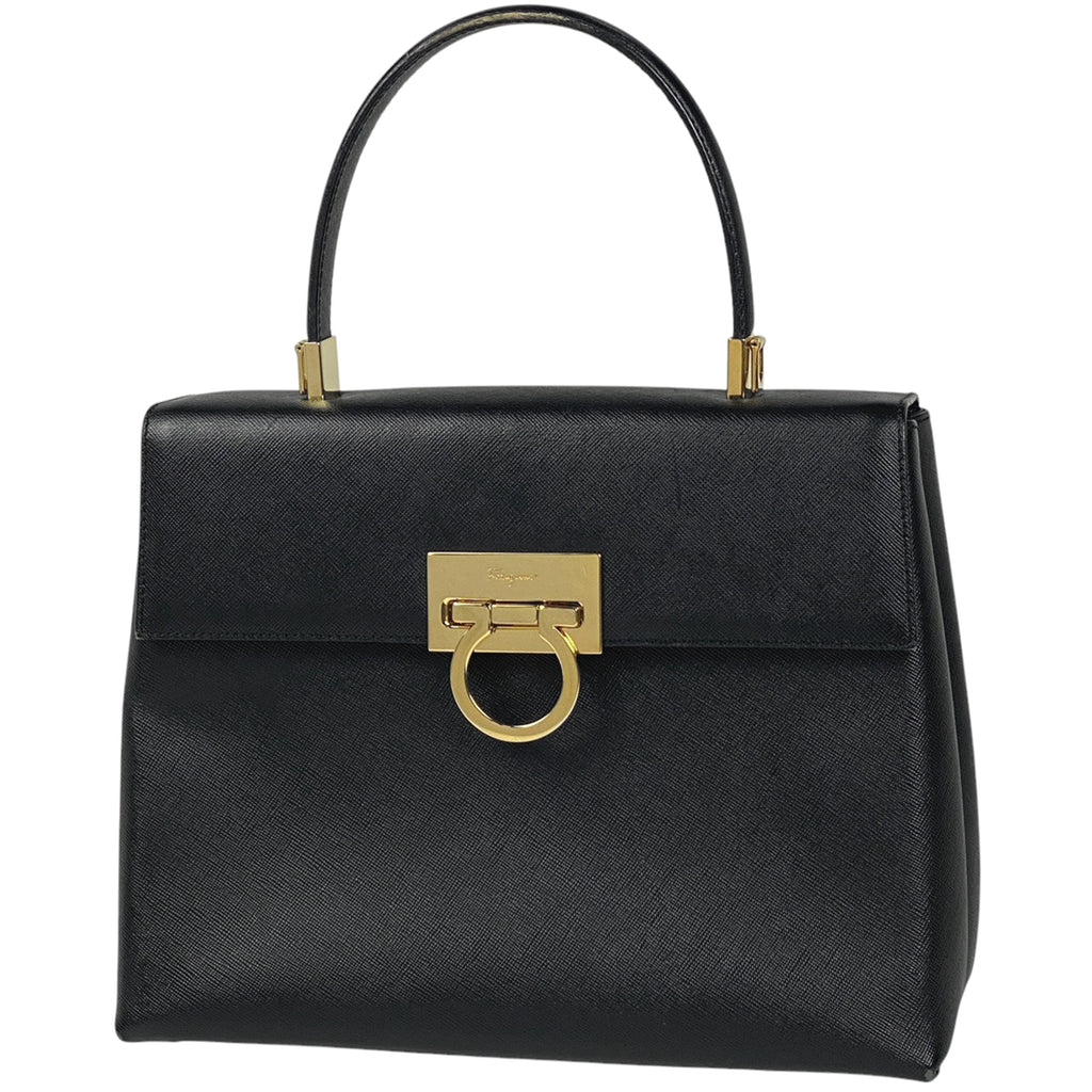 【在庫一掃】 サルヴァトーレフェラガモ ガンチーニ ハンドバッグ 手提げ 2wayバッグ レザー ブラック レディース 【中古】 brbag