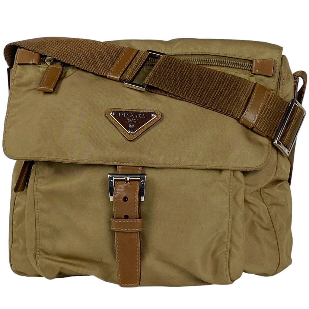 プラダ ロゴプレート ショルダーバッグ 斜め掛け ショルダーバッグ ナイロン ベージュ ブラウン レディース 【中古】 brbag