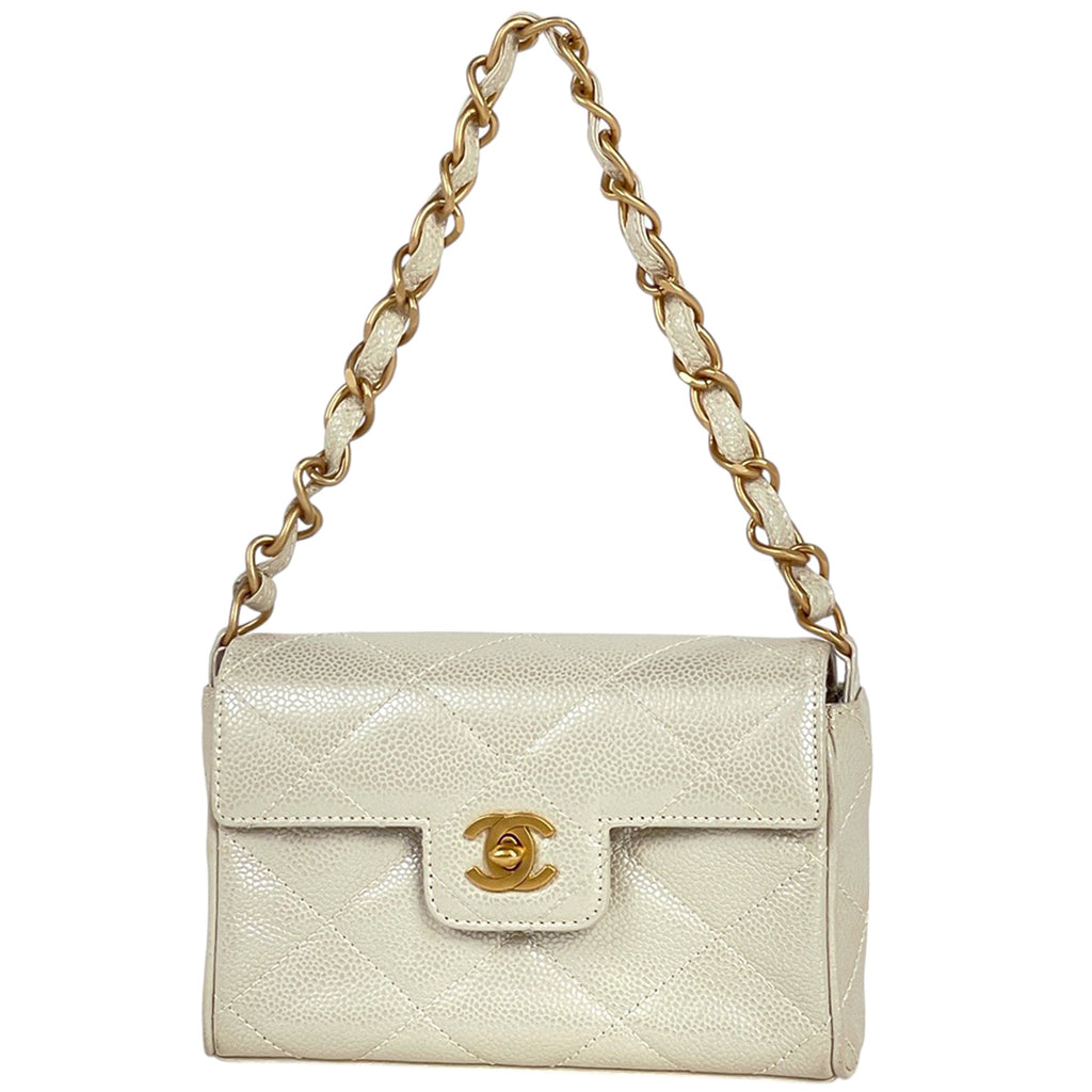 【在庫一掃】 シャネル ココマーク チェーン ハンドバッグ ミニ マトラッセ ハンドバッグ キャビアスキン ホワイト レディース 【中古】 brbag