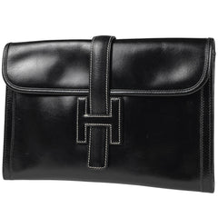【在庫一掃】 エルメス ジジェ PM Hロゴ クラッチバッグ ボックスカーフ ブラック 〇S レディース 【中古】 brbag