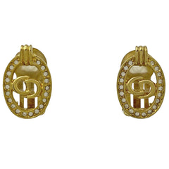 【在庫一掃】 クリスチャンディオール ロゴ ラインストーン イヤリング CD オーバル型 イヤリング GP ゴールド レディース 【中古】 bracc