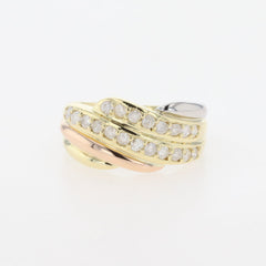 スリーカラー デザインリング YG イエローゴールド プラチナ 指輪 メレダイヤ リング 11.5号 K18 Pt900 ダイヤモンド レディース 【中古】nbjwl