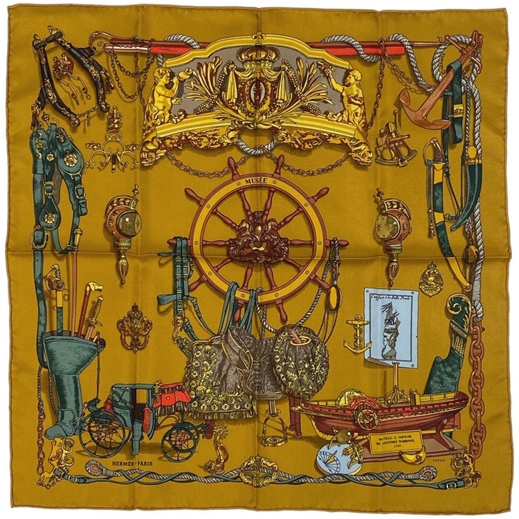 エルメス プチカレ  MUSEE  博物館 美術館 スカーフ シルク ブラウン マルチカラー レディース 【中古】 ラッピング可