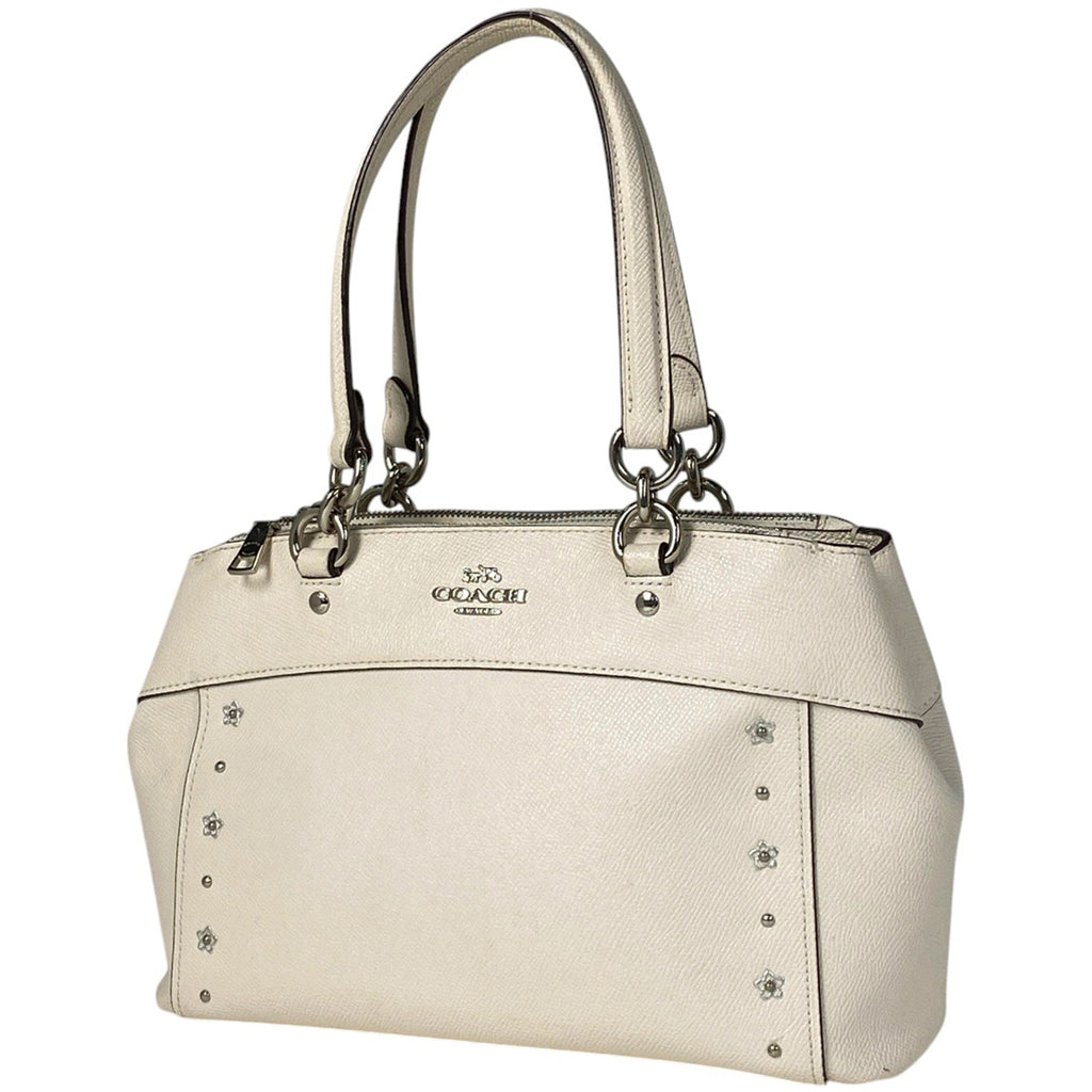 コーチ ロゴ ハンドバッグ フローラルリベット トート ハンドバッグ レザー ホワイト F37754 レディース 【中古】 brbag