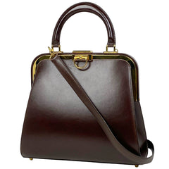 【在庫一掃】 クリスチャンディオール ロゴ ハンドバッグ 2WAY ショルダーバッグ がま口 ショルダーバッグ レザー ブラウン レディース 【中古】brbag