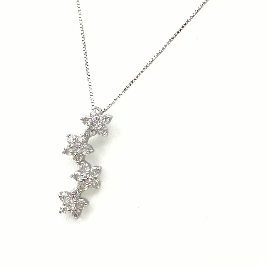 フラワーモチーフ デザインネックレス WG ホワイトゴールド ペンダント 花 メレダイヤ ネックレス K18 WG ダイヤモンド レディース 【中古】nbjwl