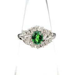 グリーングロッシュラーガーネット デザインリング プラチナ 指輪 メレダイヤ リング 9号 Pt900 ダイヤモンド グリーングロッシュラーガーネット レディース 【中古】nbjwl