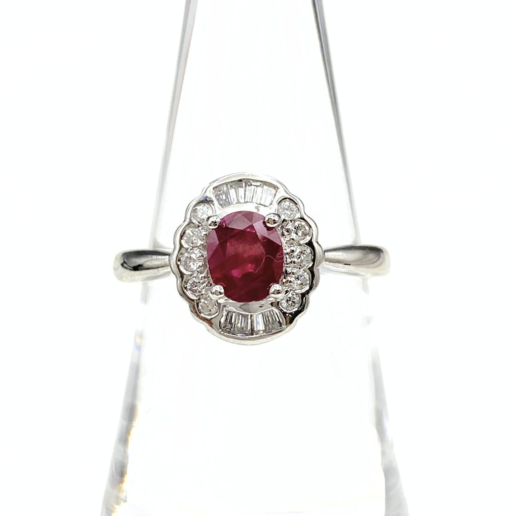 ルビー デザインリング プラチナ メレダイヤ 指輪 リング 14号 Pt900 ルビー ダイヤモンド レディース 【中古】nbjwl