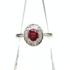 ルビー デザインリング プラチナ メレダイヤ 指輪 リング 14号 Pt900 ルビー ダイヤモンド レディース 【中古】nbjwl