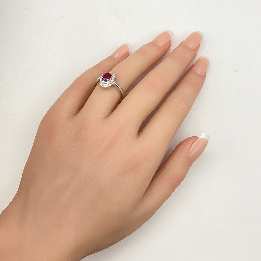 ルビー デザインリング プラチナ メレダイヤ 指輪 リング 14号 Pt900 ルビー ダイヤモンド レディース 【中古】nbjwl