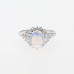 オパール デザインリング プラチナ 指輪 メレダイヤ リング 15.5号 Pt900 オパール ダイヤモンド レディース 【中古】 
 ラッピング可