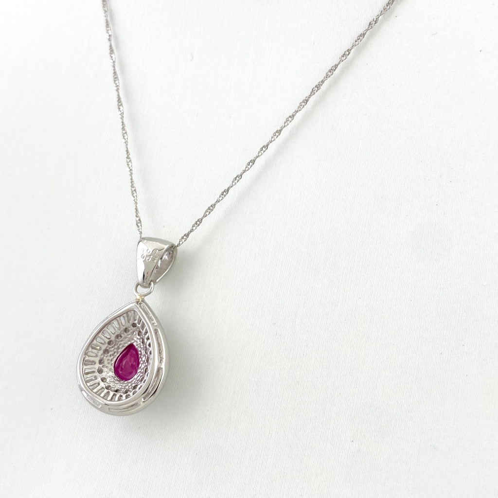ルビー デザインネックレス プラチナ ペンダント メレダイヤ ネックレス Pt900 Pt850 ルビー レディース 【中古】nbjwl