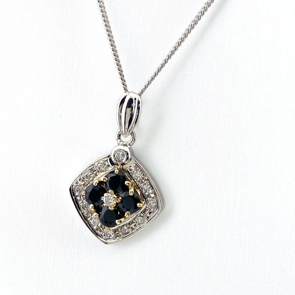 フラワーモチーフ デザインネックレス プラチナ YG イエローゴールド ペンダント メレダイヤ ダイヤモンド 花 ネックレス Pt850 K18 サファイア レディース 【中古】nbjwl