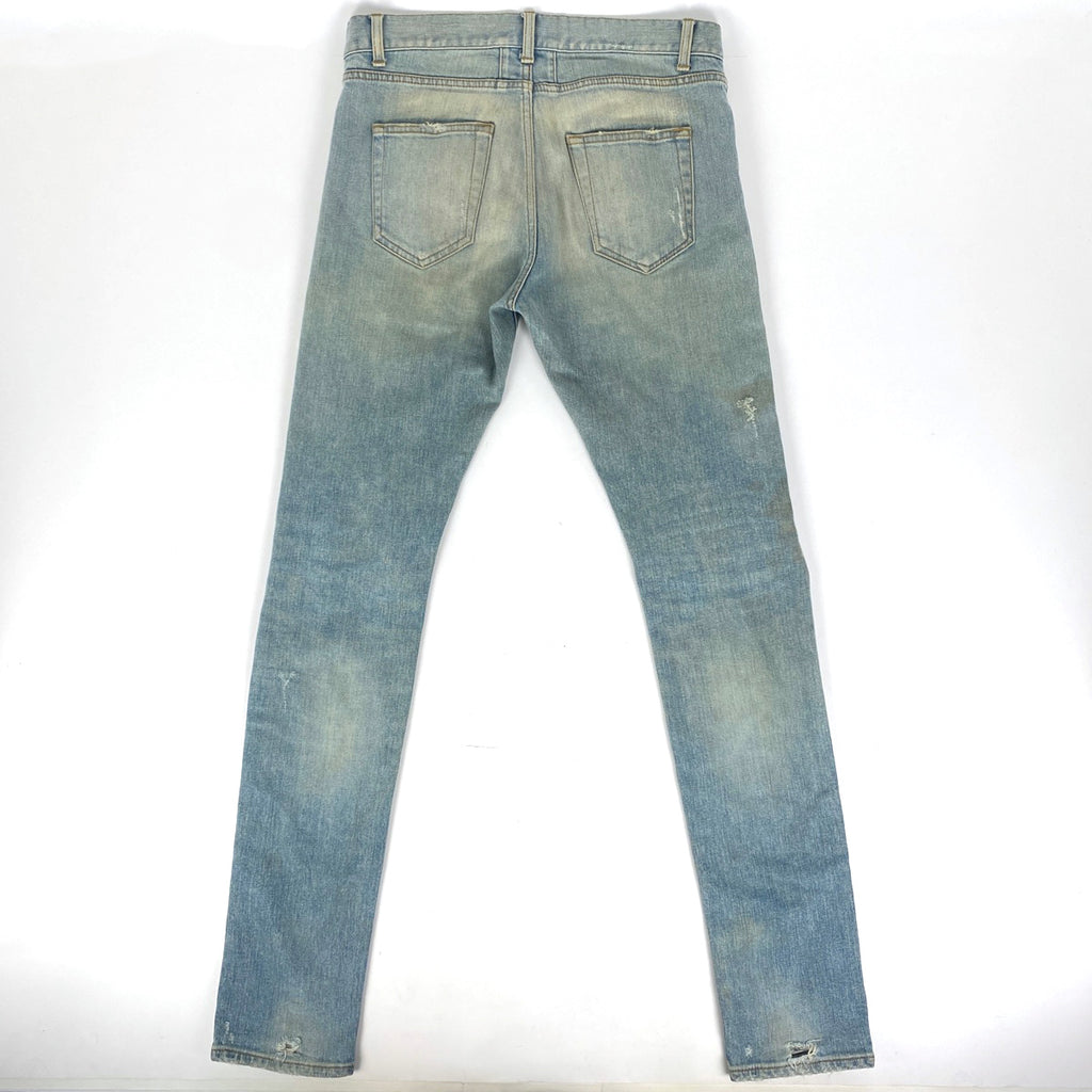 サンローランパリ ロゴボタン デニムパンツ ダメージ スリム ボトムス デニムパンツ デニム ライトブルー メンズ 【中古】brapp
