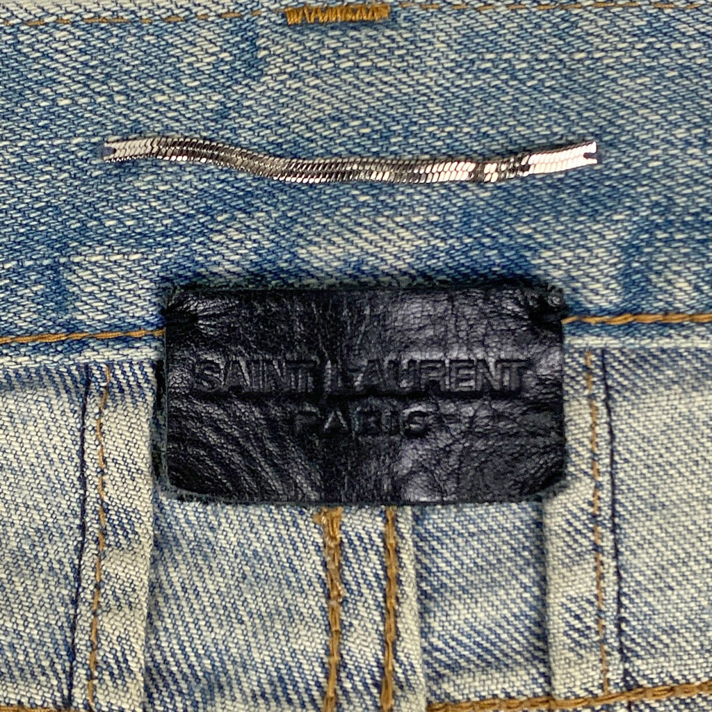 サンローランパリ ロゴボタン デニムパンツ ダメージ スリム ボトムス デニムパンツ デニム ライトブルー メンズ 【中古】brapp