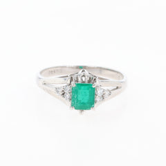 エメラルド デザインリング プラチナ 指輪 メレダイヤ リング 10.5号 Pt900 エメラルド ダイヤモンド レディース 【中古】nbjwl