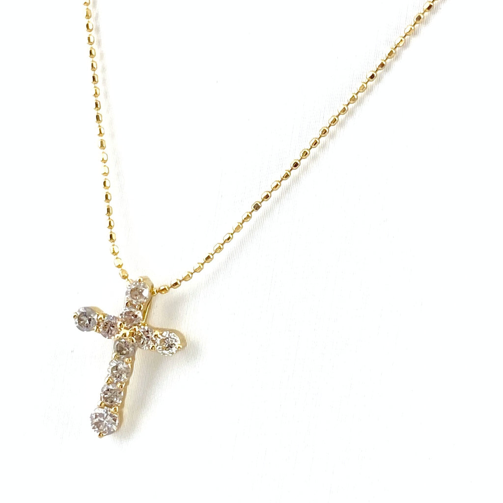 クロスモチーフ デザインネックレス YG イエローゴールド ペンダント メレダイヤ ネックレス K18 ダイヤモンド レディース 【中古】nbjwl