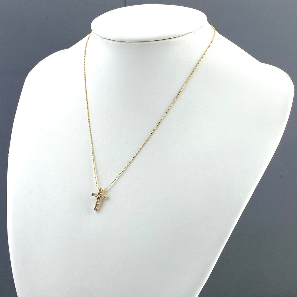 クロスモチーフ デザインネックレス YG イエローゴールド ペンダント メレダイヤ ネックレス K18 ダイヤモンド レディース 【中古】nbjwl