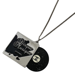 シャネル ココマーク レコード ネックレス レコードジャケット ネックレス メタル シルバー ブラック レディース 【中古】bracc