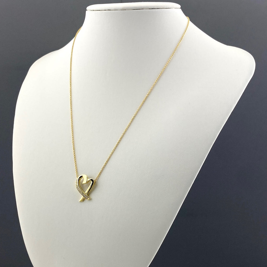 ティファニー ラビングハート ネックレス YG イエローゴールド ペンダント メレダイヤ パロマ・ピカソ Paloma Picasso ネックレス 750 ダイヤモンド レディース 【中古】brjwl