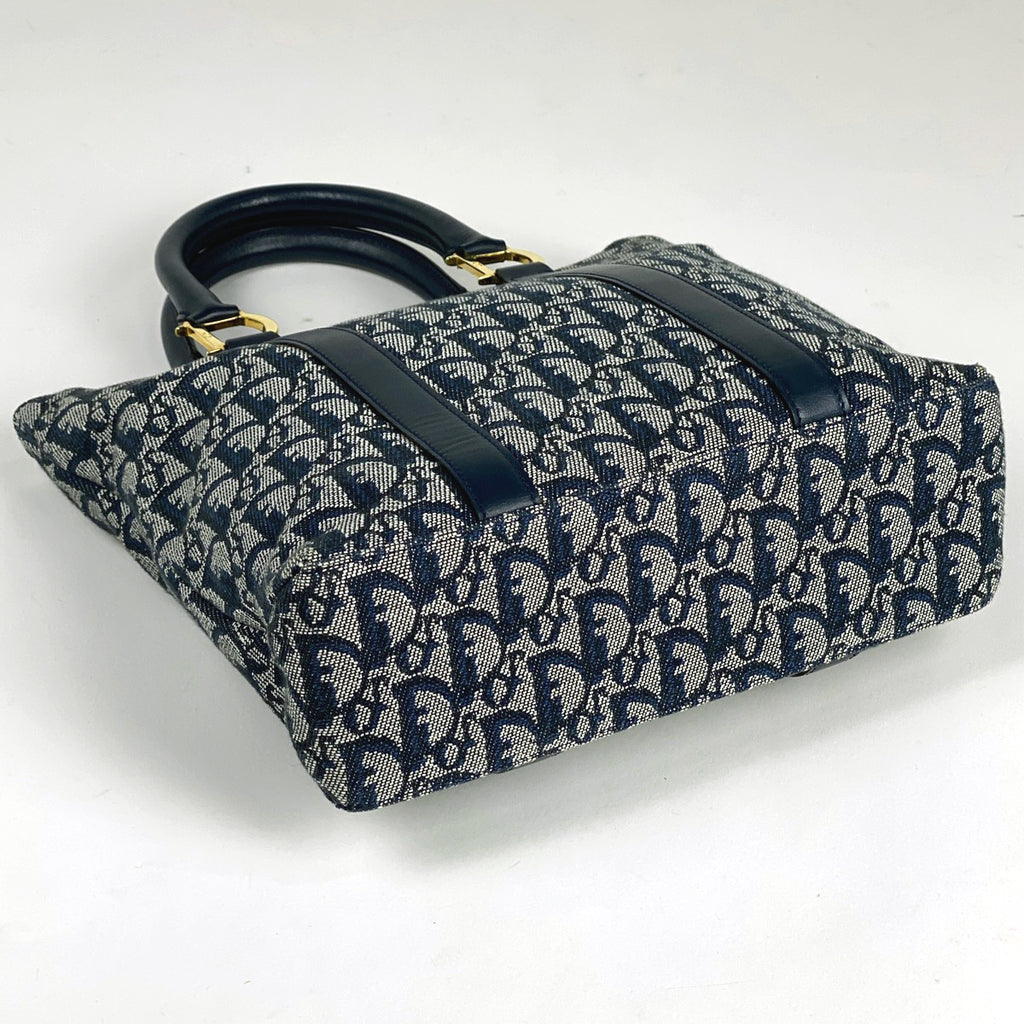 クリスチャンディオール トロッター柄 トートバッグ ハンドバッグ トートバッグ キャンバス ネイビー レディース 【中古】brbag