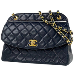 シャネル ココマーク チェーン ショルダーバッグ マトラッセ レザー ネイビー レディース 【中古】brbag
