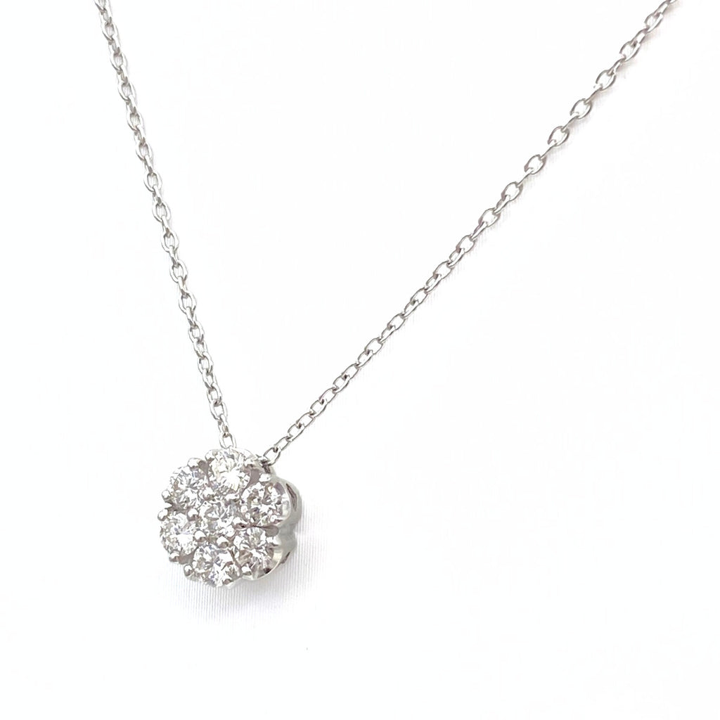 ポンテヴェキオ フラワーモチーフ デザインネックレス WG ホワイトゴールド ペンダント メレダイヤ 花 ネックレス K18 ダイヤモンド レディース 【中古】brjwl
