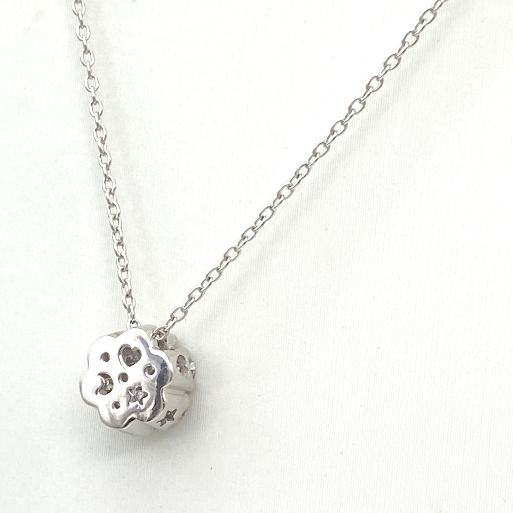ポンテヴェキオ フラワーモチーフ デザインネックレス WG ホワイトゴールド ペンダント メレダイヤ 花 ネックレス K18 ダイヤモンド レディース 【中古】brjwl