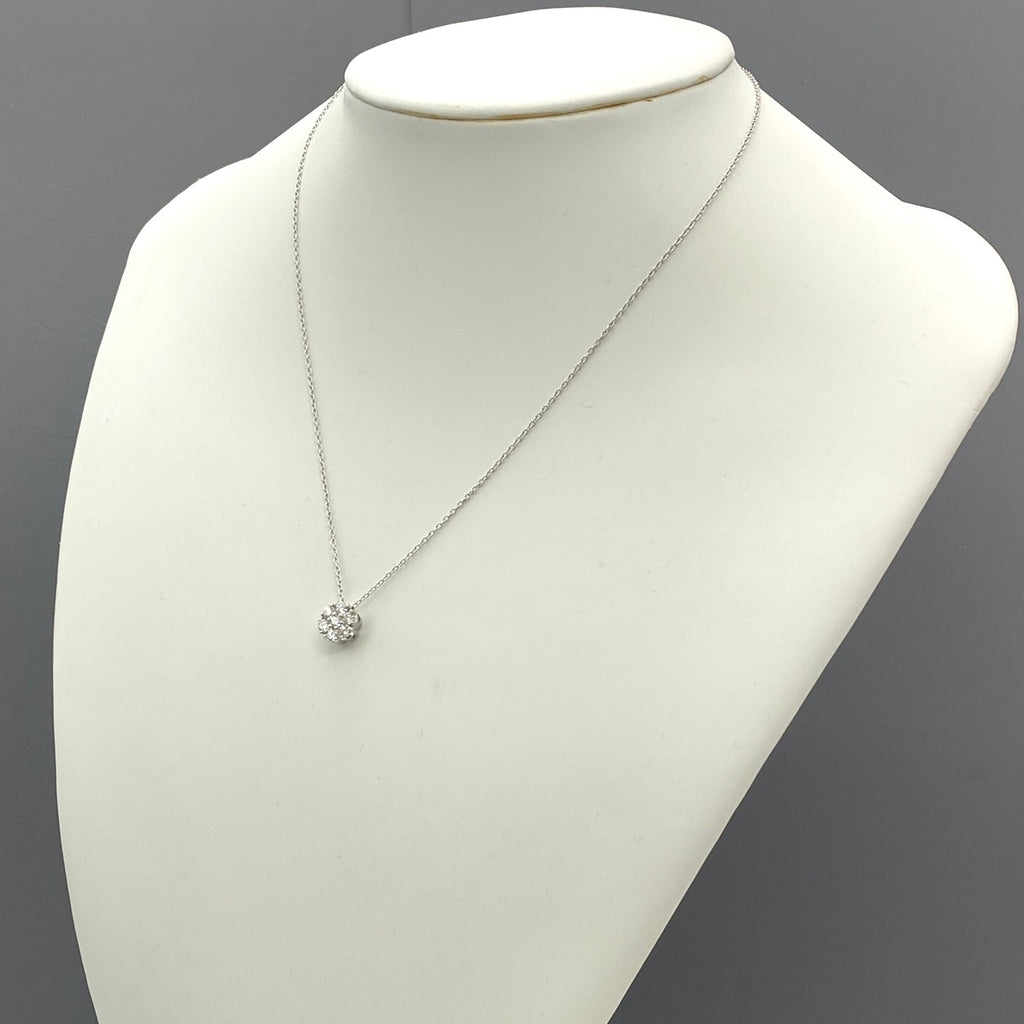 ポンテヴェキオ フラワーモチーフ デザインネックレス WG ホワイトゴールド ペンダント メレダイヤ 花 ネックレス K18 ダイヤモンド レディース 【中古】brjwl