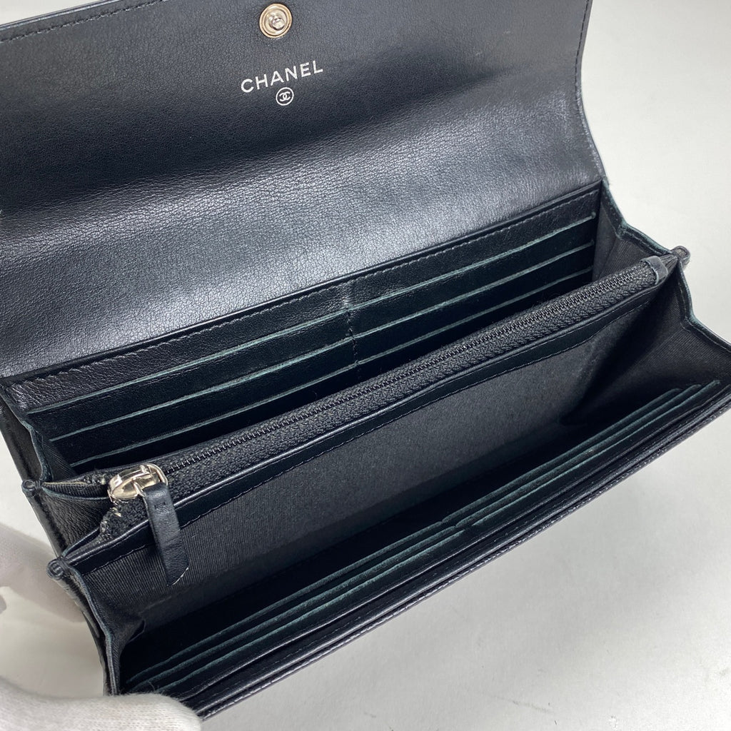 シャネル ココマーク 二つ折り長財布 札入れ 小銭入れ 長財布 レザー ブラック A50070 レディース 【中古】 brbag