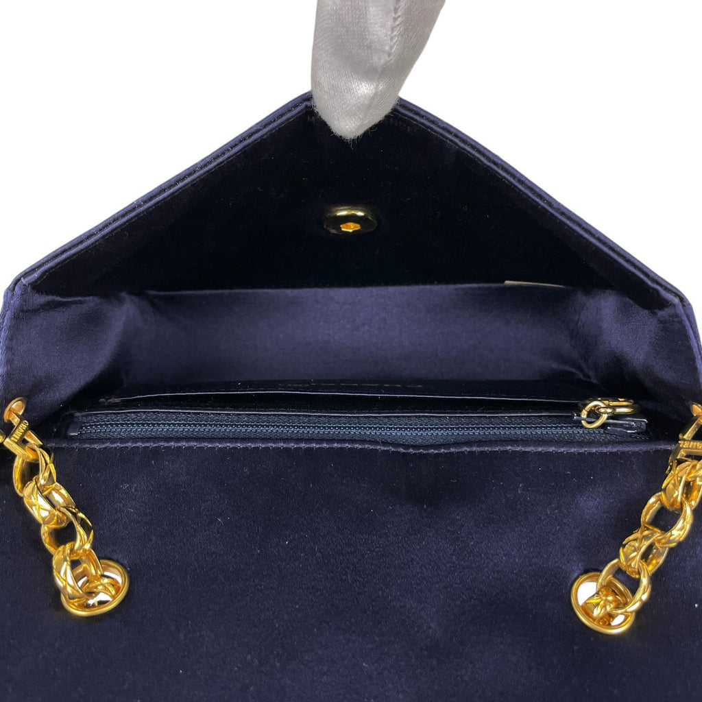 シャネル ココマーク チェーン ショルダーバッグ マトラッセ ミニ サテン ネイビー レディース 【中古】 brbag