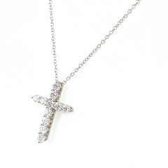 ティファニー クロス ペンダント プラチナ メレダイヤ ネックレス スモール ネックレス Pt950 ダイヤモンド レディース 【中古】brjwl
