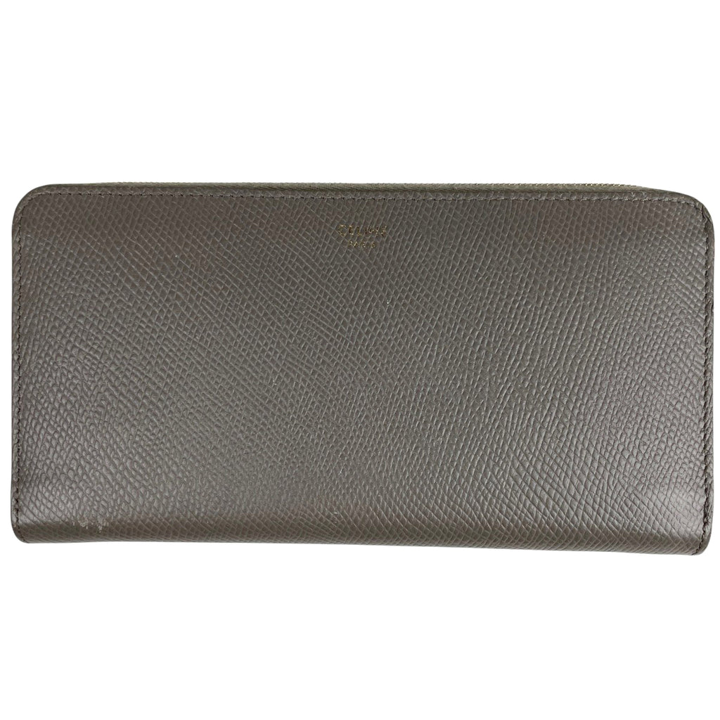 セリーヌ ロゴ ラウンドファスナー 長財布 ラウンドジップ 長財布 レザー グレー レディース 【中古】 brbag