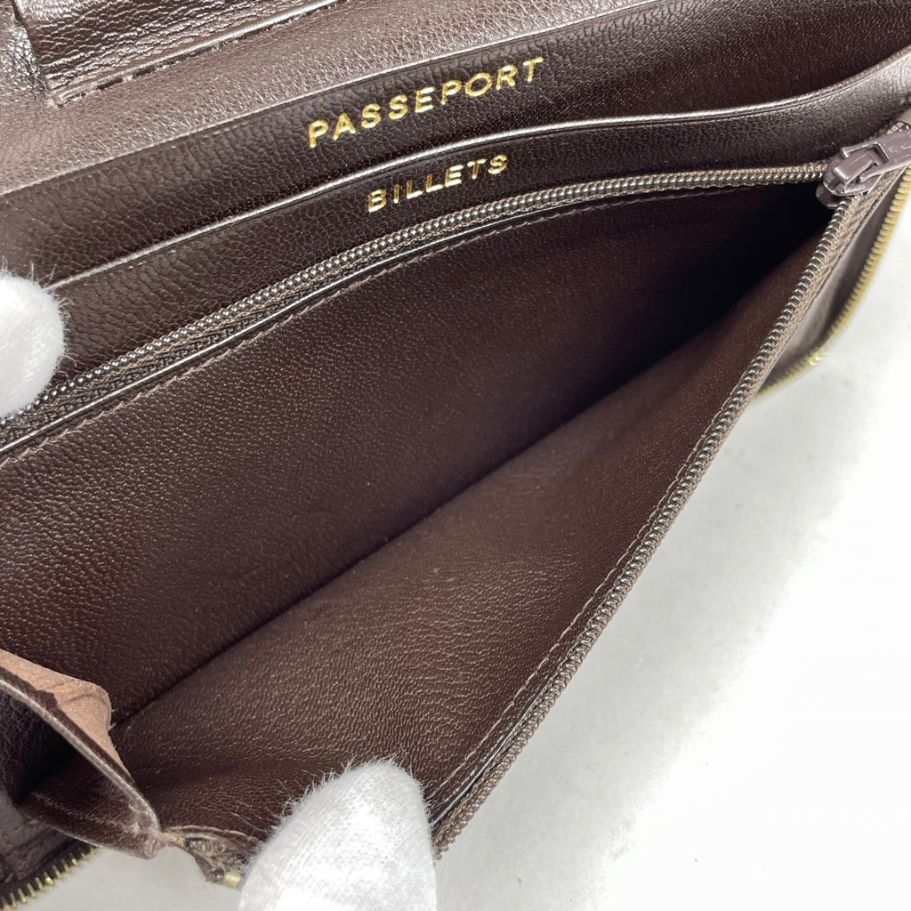 エルメス チャーリー ラウンドファスナー ラウンドジップ 長財布 ボックスカーフ ブラウン □A レディース 【中古】 brbag