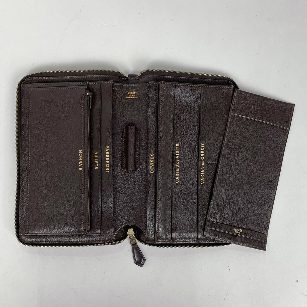 エルメス チャーリー ラウンドファスナー ラウンドジップ 長財布 ボックスカーフ ブラウン □A レディース 【中古】 brbag