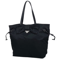 プラダ ロゴプレート トートバッグ ハンドバッグ リボン トートバッグ ナイロン ネロ(ブラック) レディース 【中古】brbag