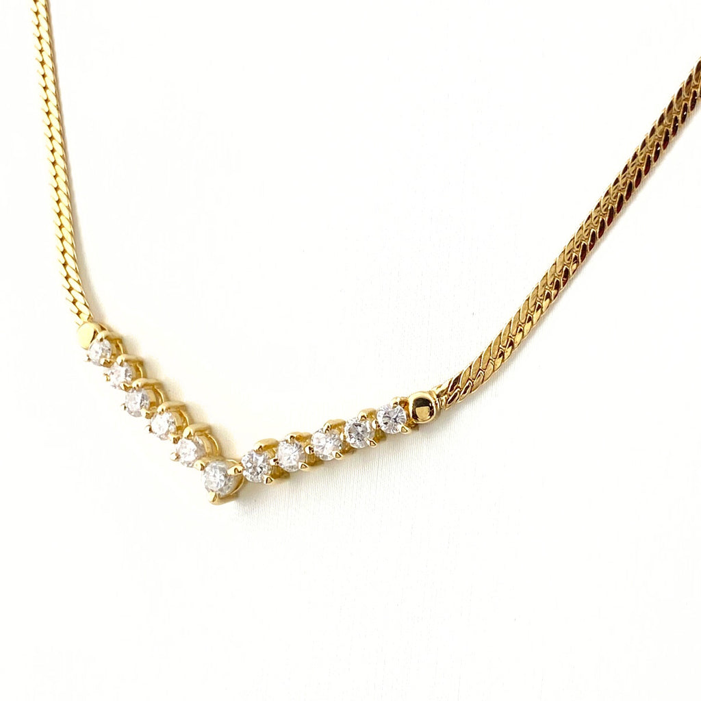 メレダイヤ デザインネックレス YG イエローゴールド ネックレス K18 ダイヤモンド レディース 【中古】nbjwl